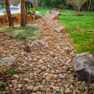 Dry creek riverbed hardscaping service in Edmond OK