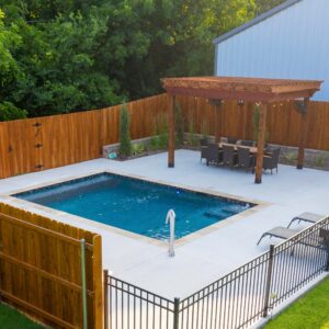 Backyard outdoor living poolside pergola service in OKC