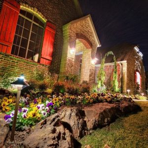 Residential Home Lighting and Flower Bed Landscaping