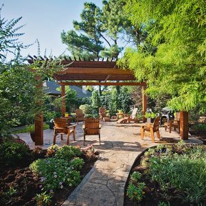 Outdoor Living with Fire Pit, Landscaping, & Walkway