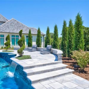 Pool Landscaping with costume stone walkway