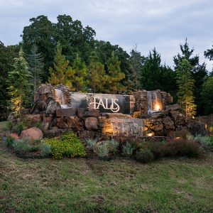 The Falls Neighborhood Community Entrance with Landscaping & Water Feature
