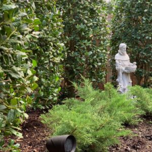 Backyard Landscaping with statue by Nelson Landscaping in OKC
