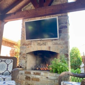 Outdoor Fireplace and Pavilion with big screen TV for entertaining