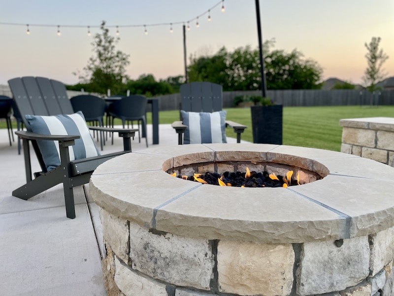 Rock fire pit by Nelson Landscaping in Oklahoma